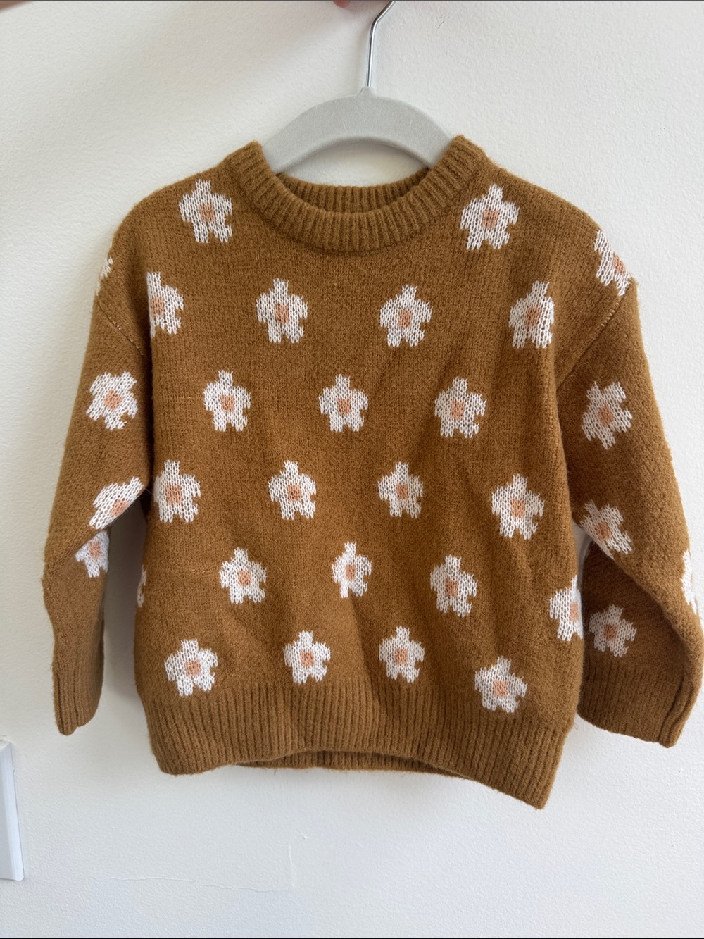 Rylee + Cru Camel Crewneck Sweater with White Floral Dots